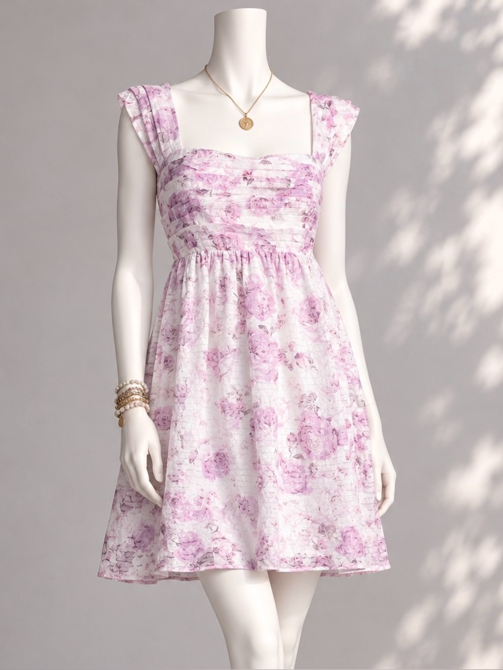 Storia Babydoll Dress Lilac Pink Floral Coquette Cottagecore Romantic Mini L